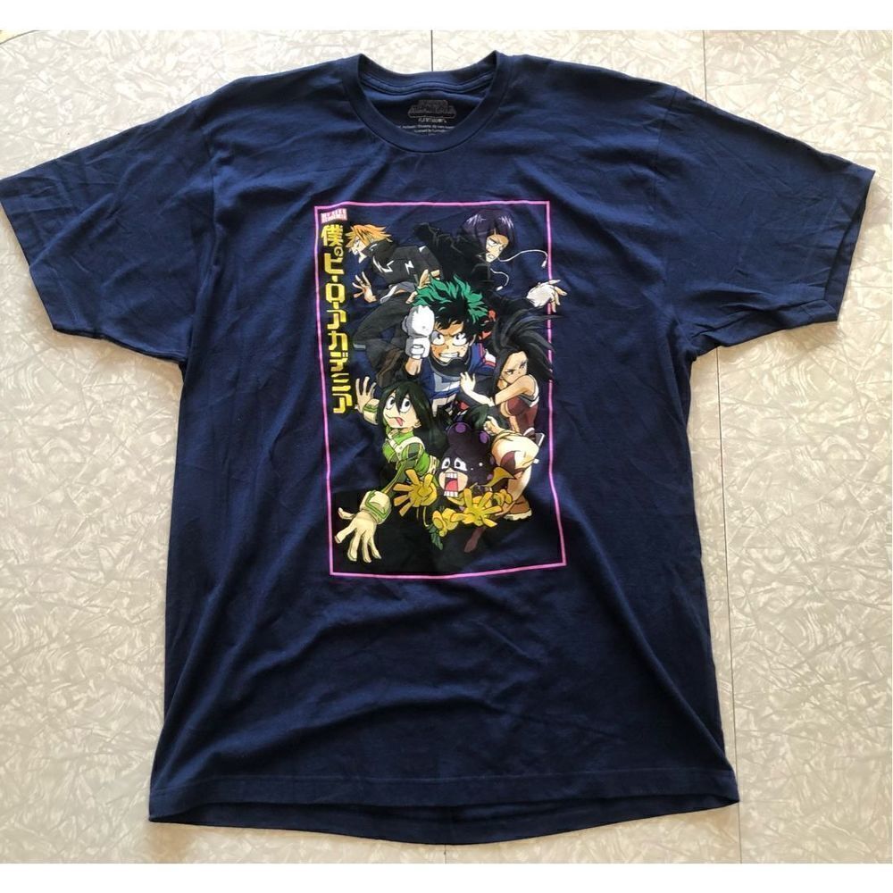 y2k my hero academia box logo anime t shirt size xl navy blue‎